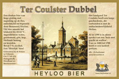 Ter Coulster Dubbel met het etiket van het bier